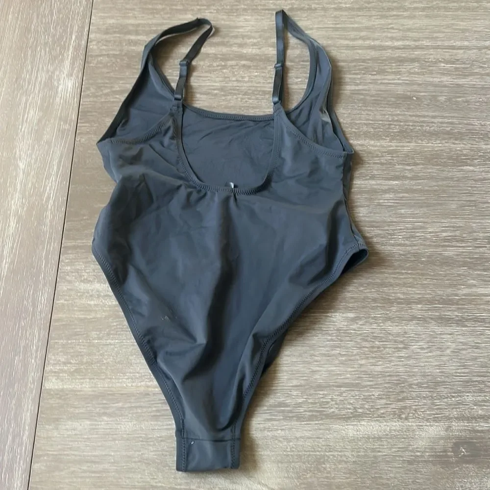 Skims Scoop Neck One Piece Swimsuit Gunmetal Grey size large NWT‎ in packaging